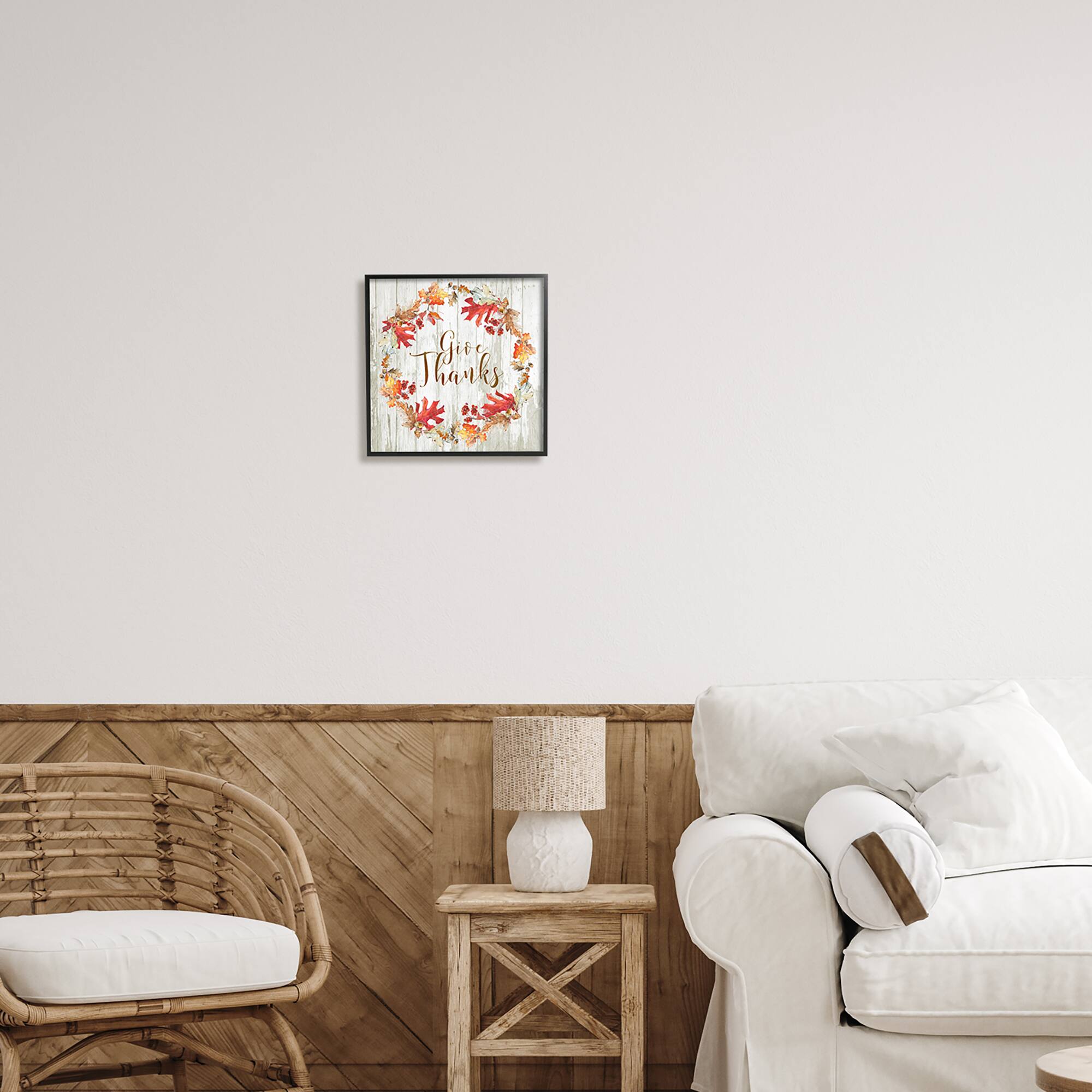 Stupell Industries Give Thanks Autumnal Wreath Framed Giclee Art